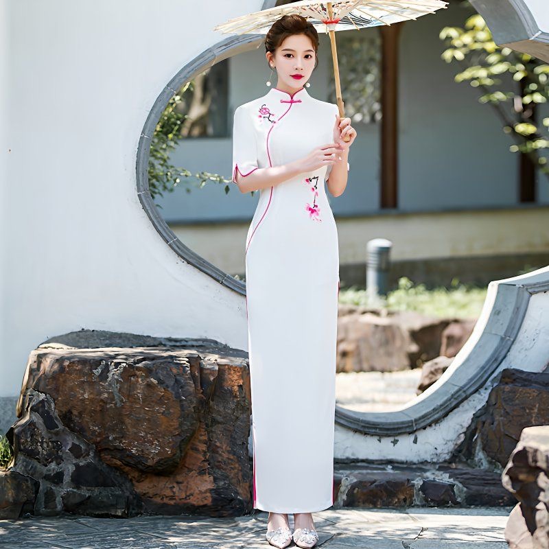 Ao Dai Vietnam Dress - Kadın Aodai Vietnam Elbise Kısa Kollu