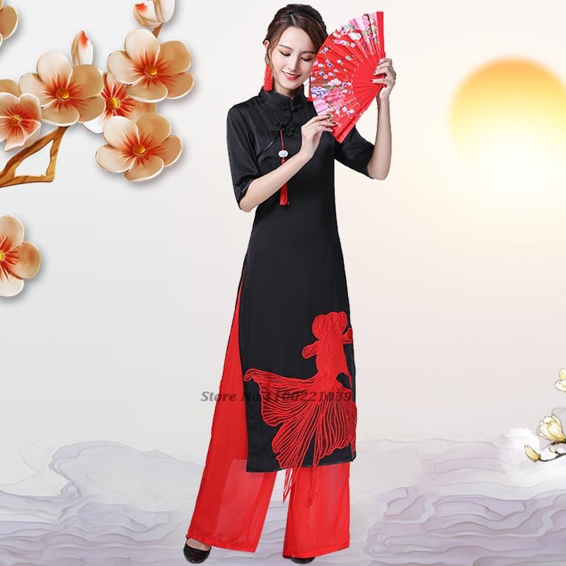 Ao Dai Vietnam Dress - 2026 Vietnam vintage elbise ulusal balık