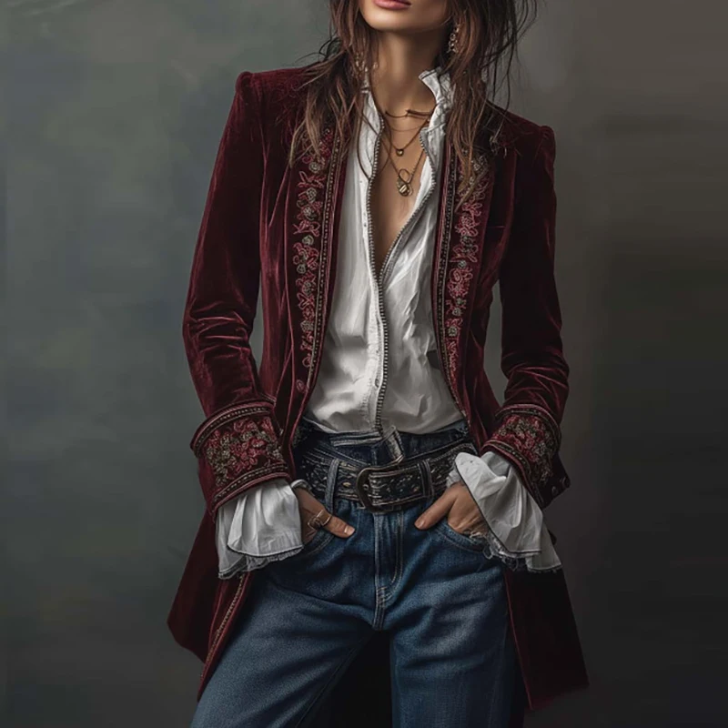 Etnik Retro Çiçek Baskı Kadife - Winter Ethnic Fashion For Women incelemesi ve fiyatı