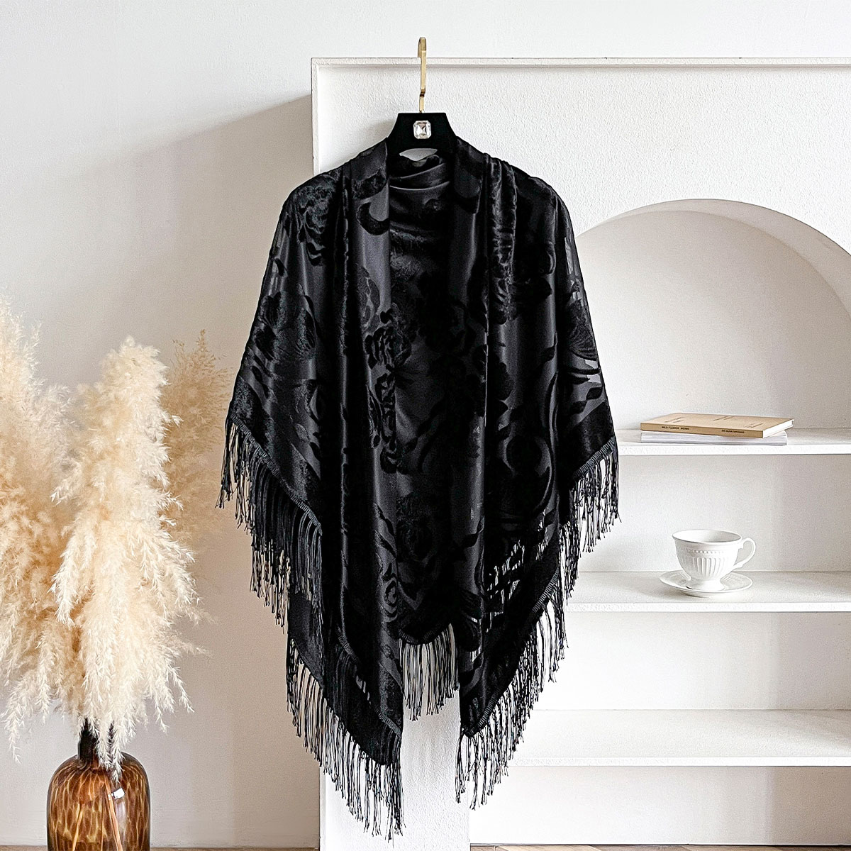 Retro Kadife Püskül Eşarp Çiçe - Winter Ethnic Fashion For Women incelemesi ve fiyatı